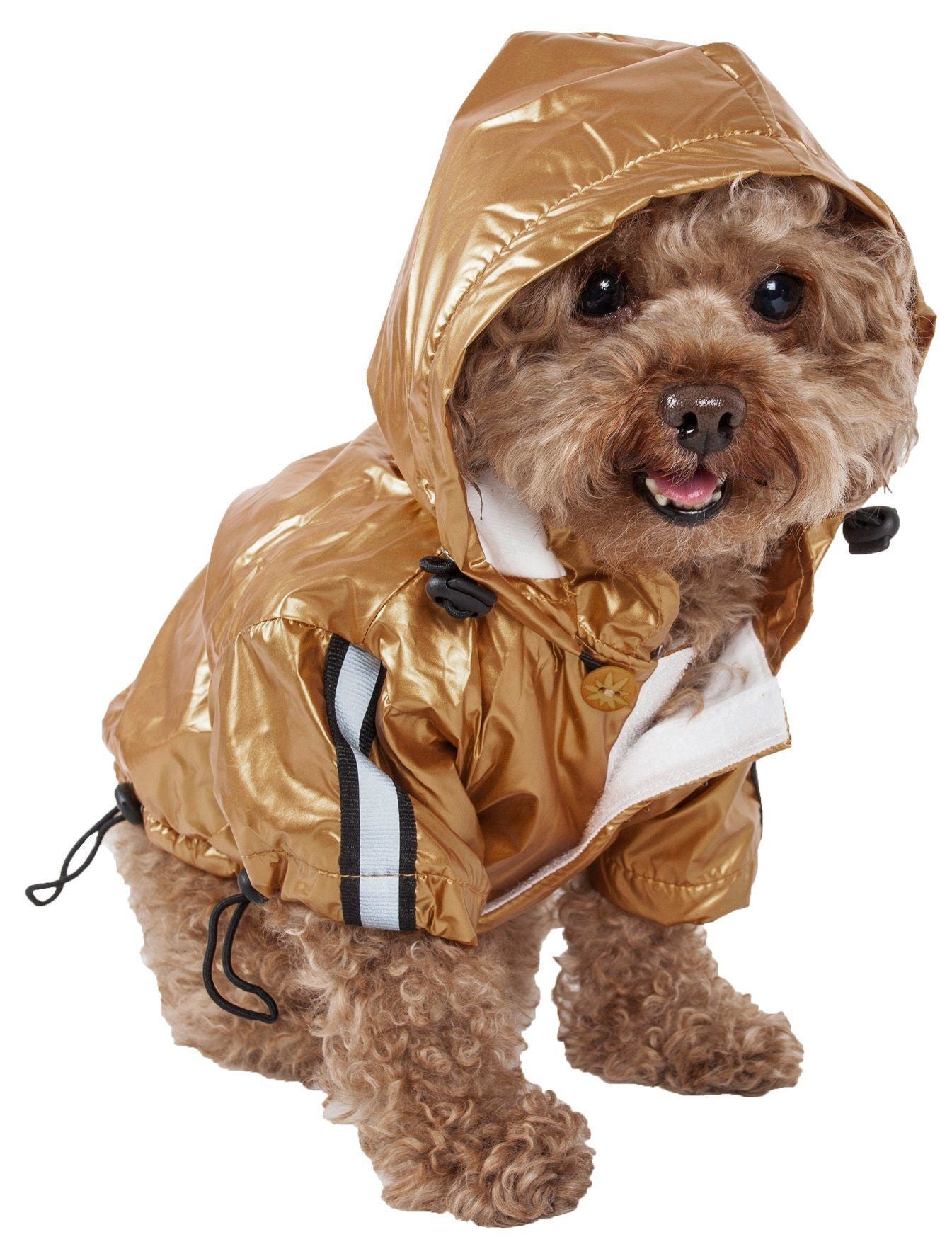 Pet Life ® 'Reflecta-Sport' Multi-Adjustable Reflective Weather-Proof Dog Raincoat w/ Removable Hood X-Small Mustard Yellow