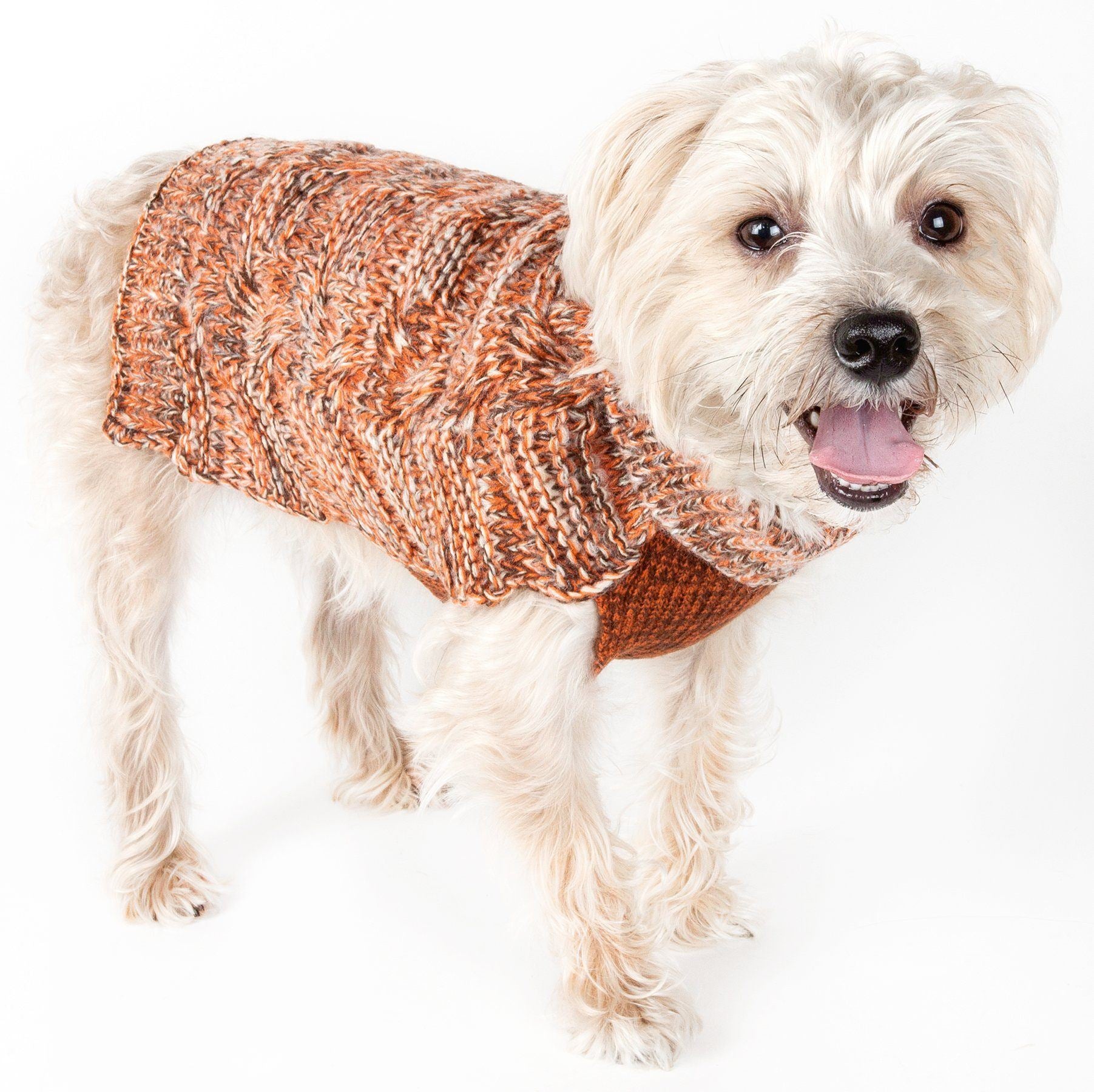Pet Life ® 'Royal Bark' Heavy Cable Knitted Designer Fashion Dog Sweater X-Small Light Brown, Tangerine And Grey