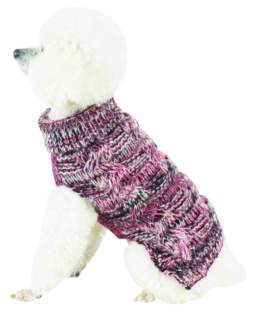 Pet Life ® 'Royal Bark' Heavy Cable Knitted Designer Fashion Dog Sweater X-Small Pink, Black And Grey
