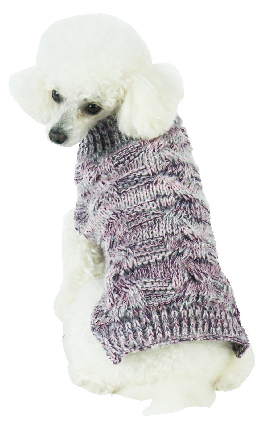 Pet Life ® 'Royal Bark' Heavy Cable Knitted Designer Fashion Dog Sweater X-Small Light Grey, Dark Grey And Pink