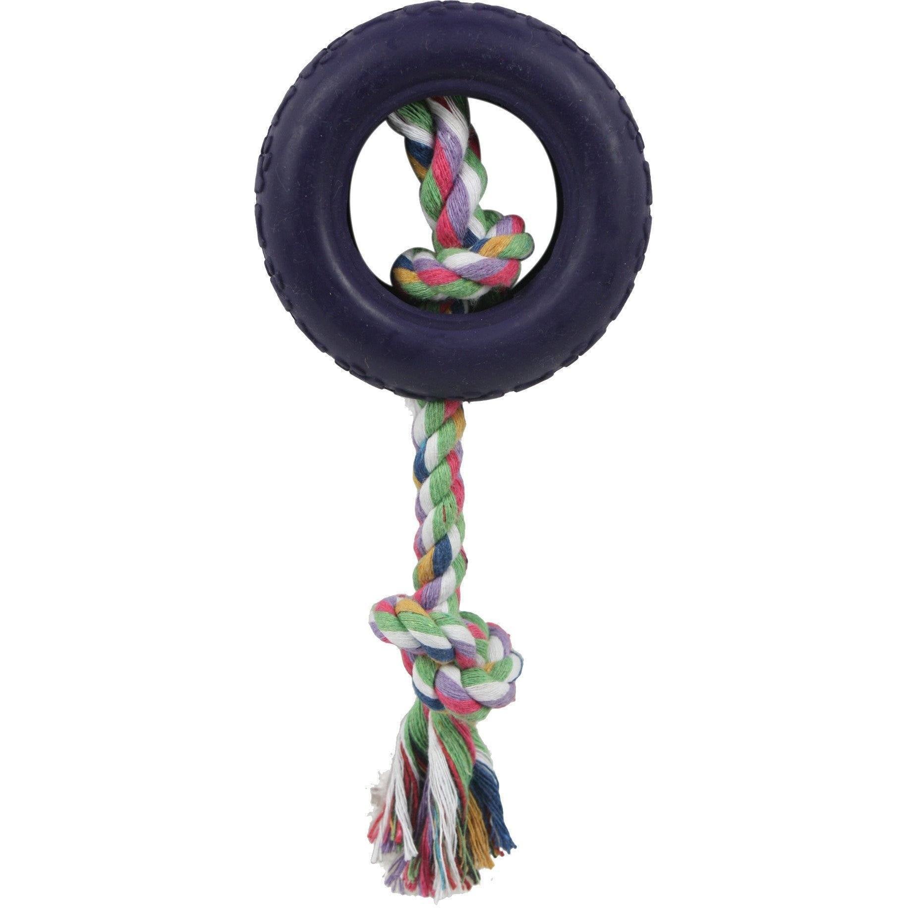 Pet Life ® Rubberized Chew Jute Rope and Tire Pet Dog Toy Black 