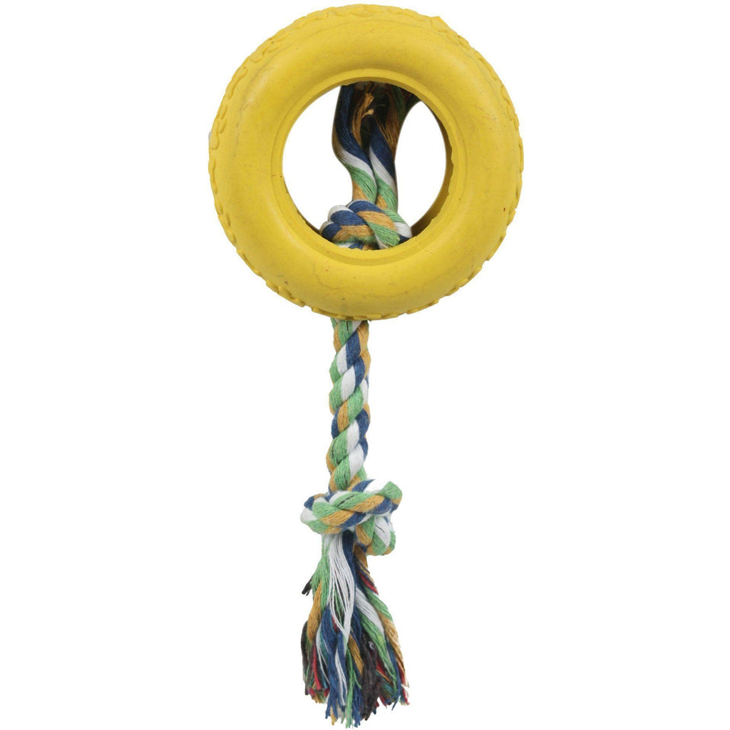 Pet Life ® Rubberized Chew Jute Rope and Tire Pet Dog Toy Yellow 