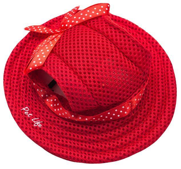 Pet Life ®  'Sea Spot Sun' UV Protectant Adjustable Fashion Mesh Brimmed Dog Hat Cap Medium Red