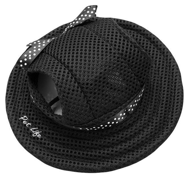 Pet Life ® 'Sea Spot Sun' UV Protectant Adjustable Fashion Mesh Brimmed Dog Hat Cap Medium Black