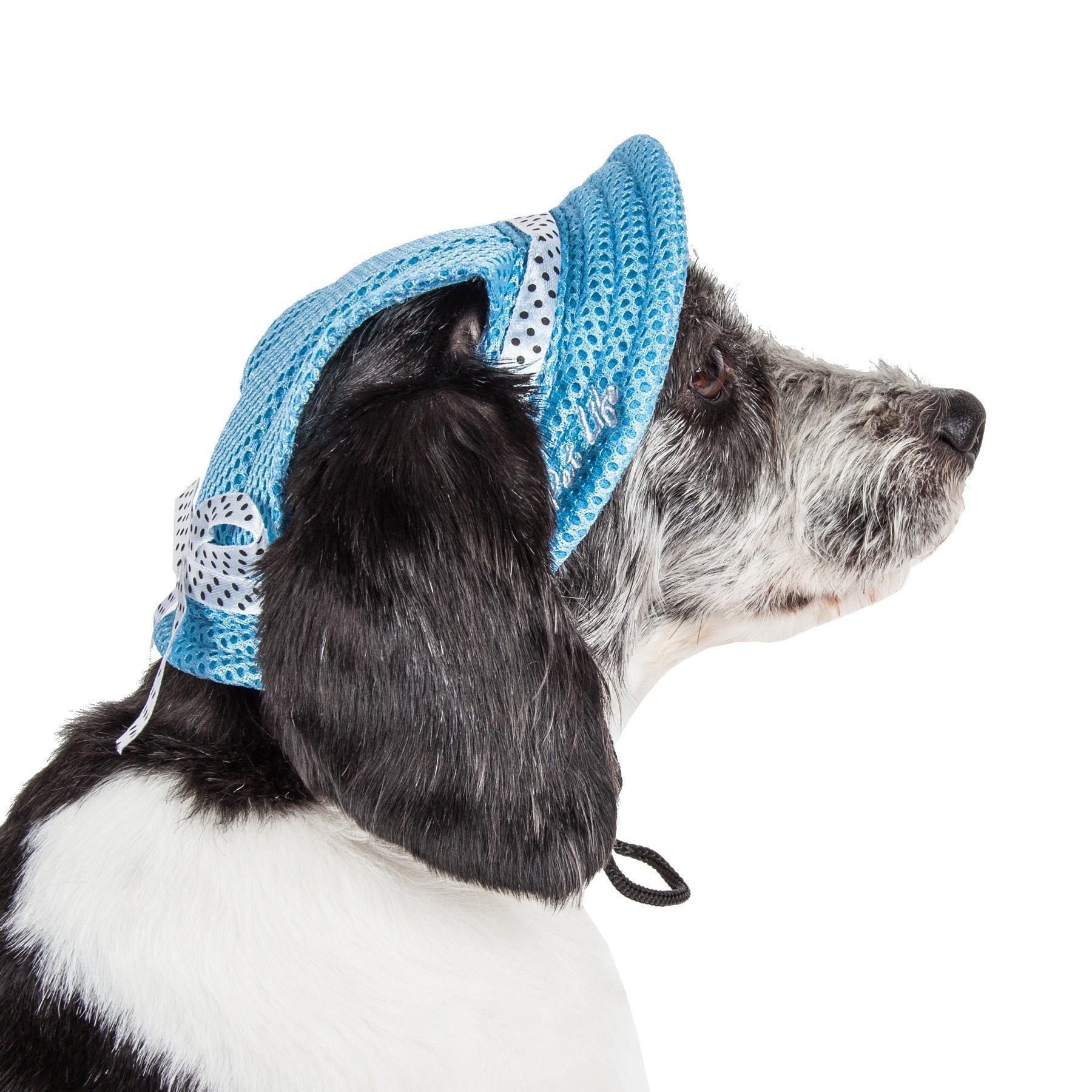Pet Life ® 'Sea Spot Sun' UV Protectant Adjustable Fashion Mesh Brimmed Dog Hat Cap Medium Blue