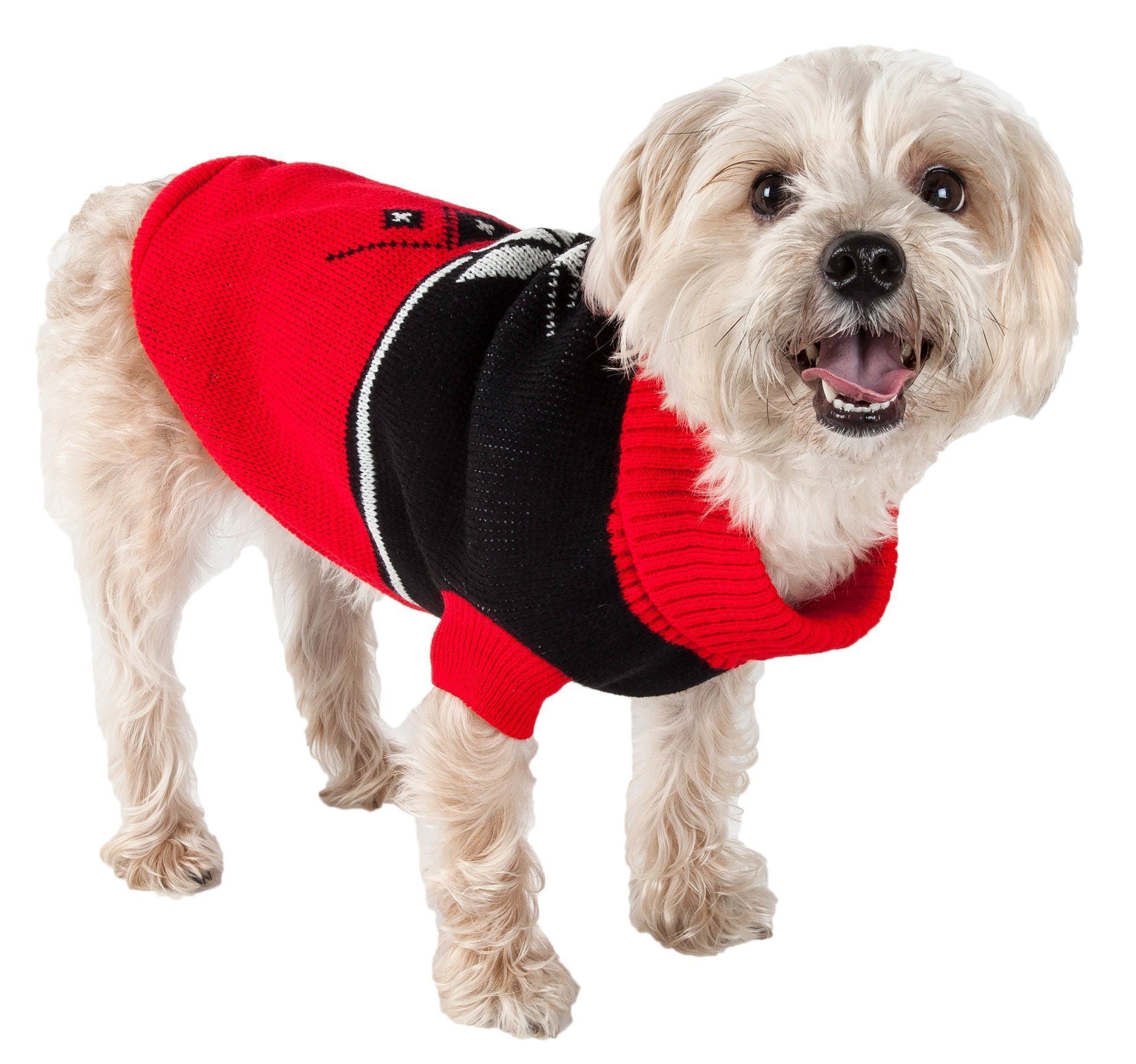 Pet Life ® Snow Flake Cable-Knitted Ribbed Fashion Turtle Neck Dog Sweater X-Small Red And Black