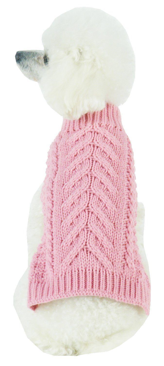 Pet Life ® 'Swivel-Swirl' Heavy Cable Knitted Fashion Designer Dog Sweater X-Small Pink