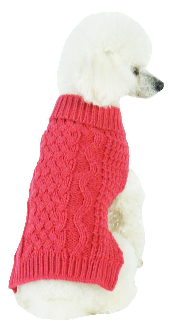 Pet Life ® 'Swivel-Swirl' Heavy Cable Knitted Fashion Designer Dog Sweater X-Small Red Salmon