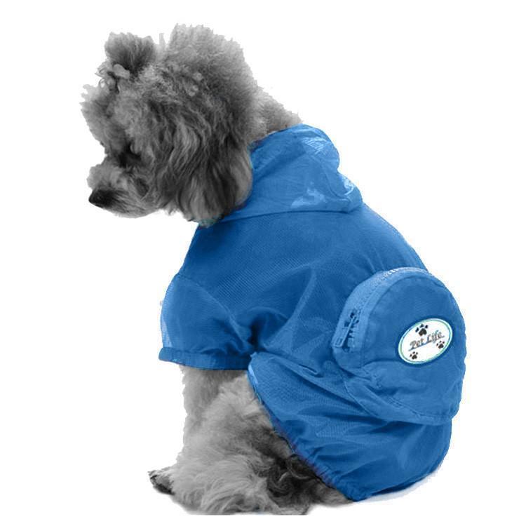 Pet Life ® 'Thunder Paw' Ultimate Waterproof Collapsible Multi-Adjustable Travel Dog Raincoat X-Small Blue