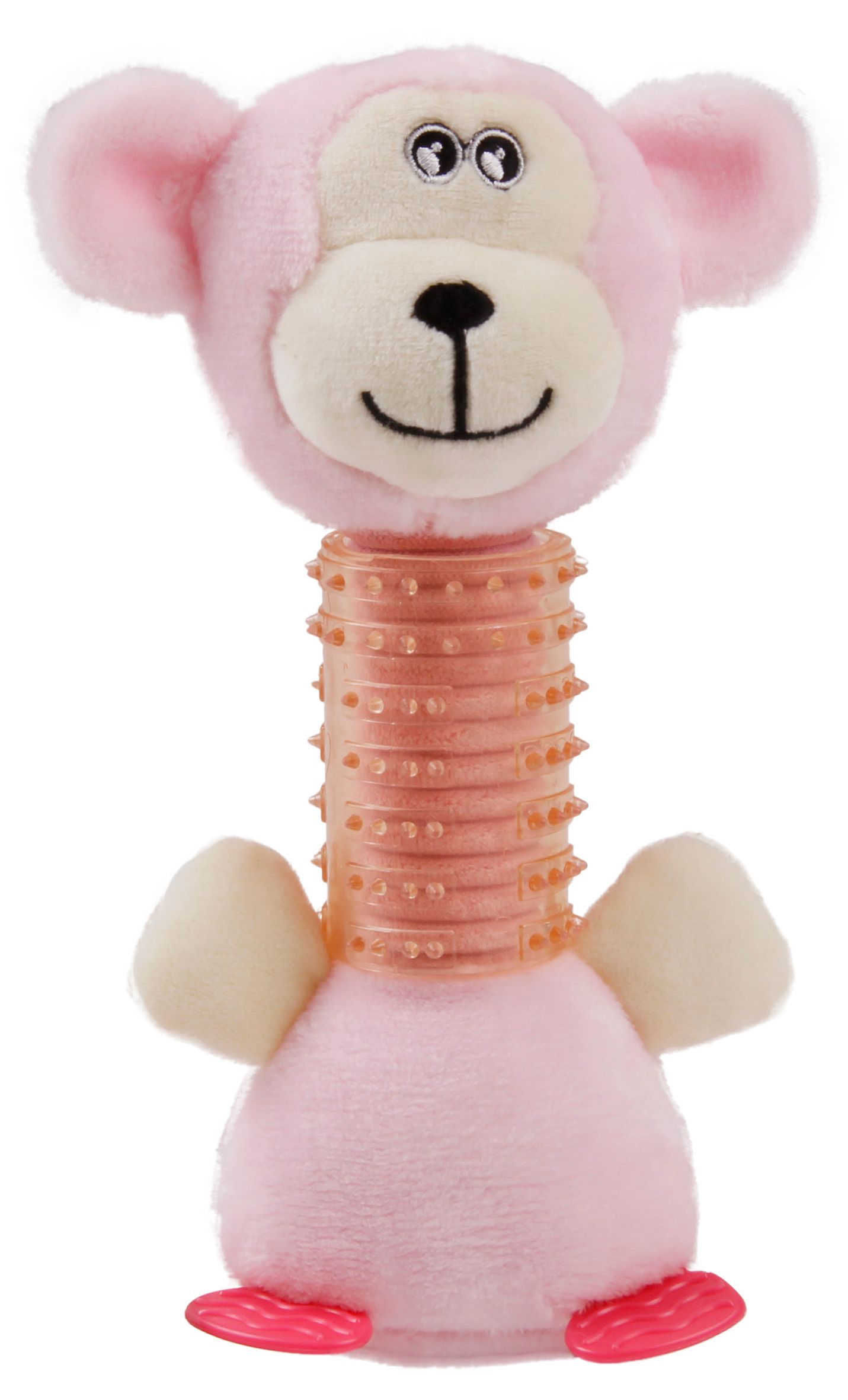 Pet Life ® Totty-Chew' Plush and Rubber Squeaking Newborn Teething Cat and Dog Toy Pink
