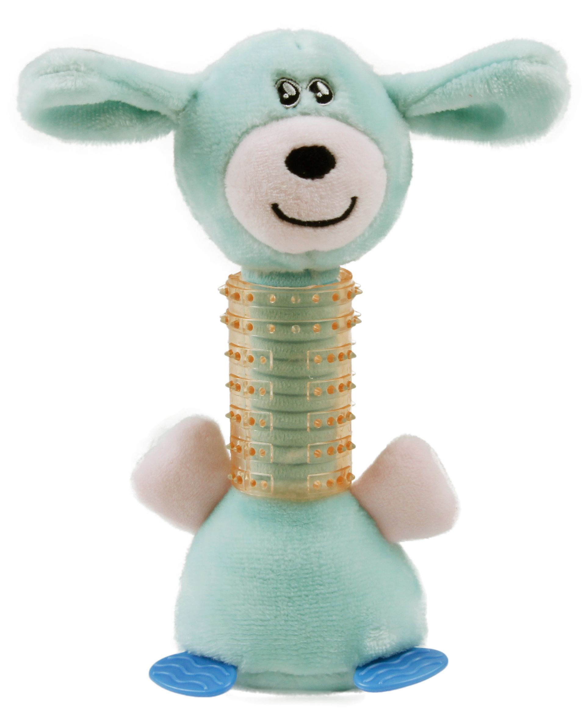 Pet Life ® Totty-Chew' Plush and Rubber Squeaking Newborn Teething Cat and Dog Toy Blue