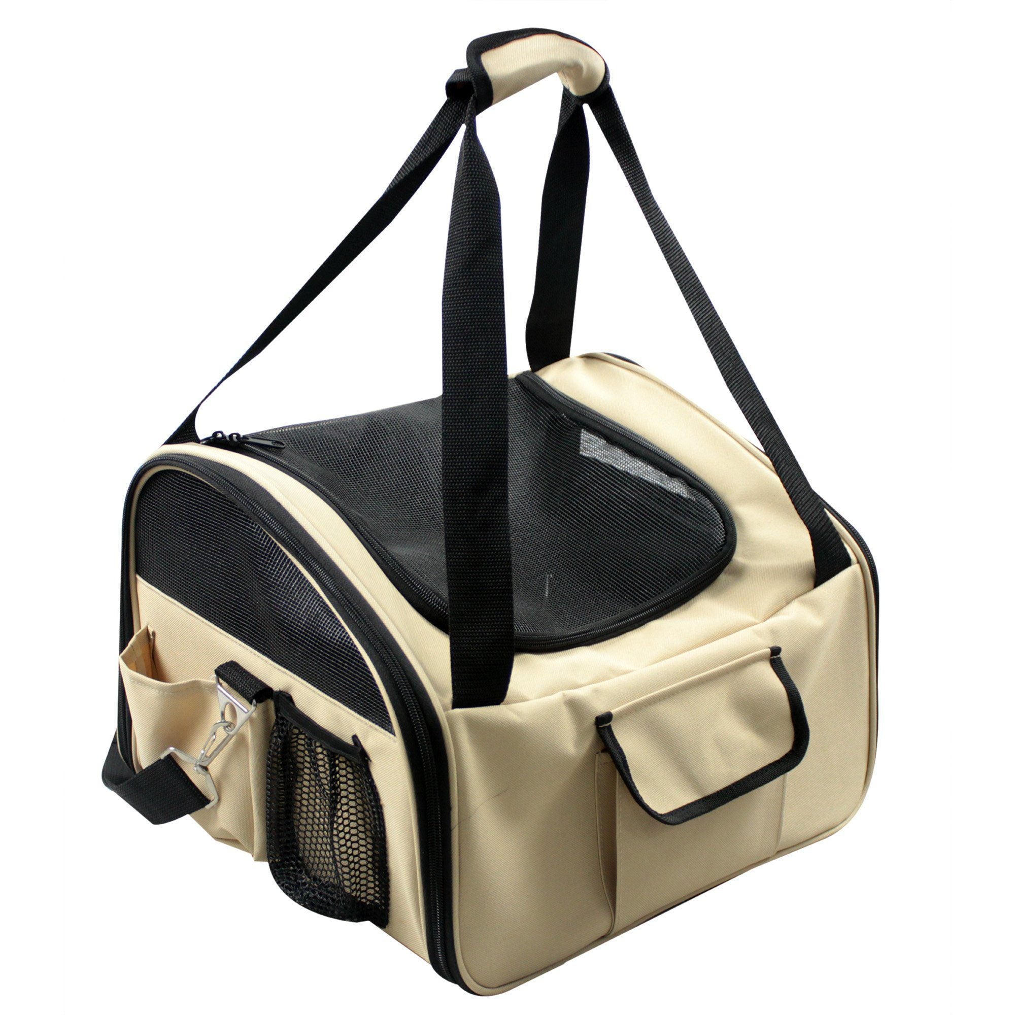 Pet Life ® 'Ultra-Lock' Collapsible Safety Travel Wire Folding Pet Dog Carseat Car Seat Carrier crate Khaki