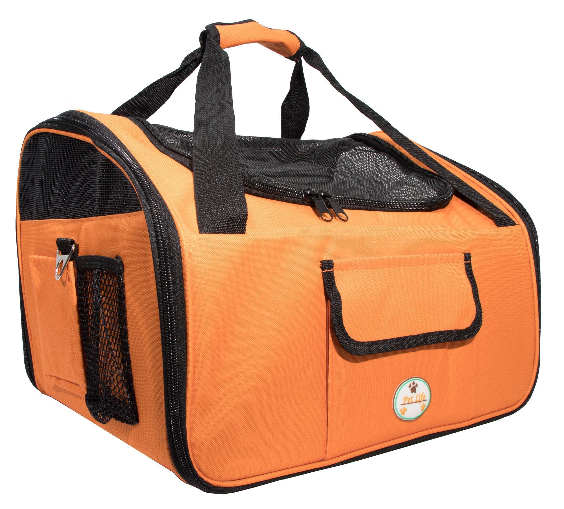 Pet Life ® 'Ultra-Lock' Collapsible Safety Travel Wire Folding Pet Dog Carseat Car Seat Carrier crate Orange