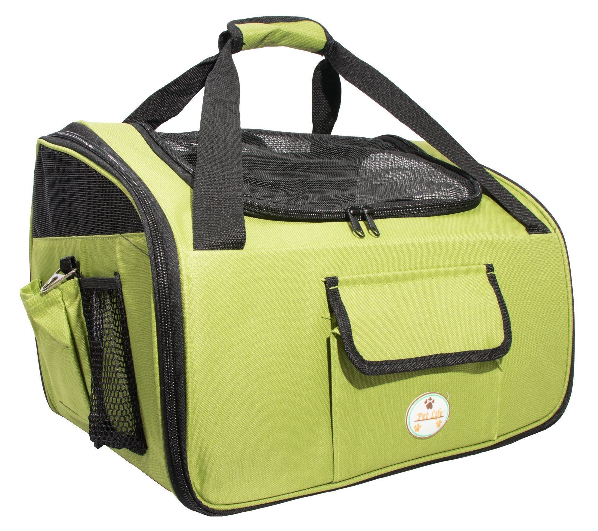 Pet Life ® 'Ultra-Lock' Collapsible Safety Travel Wire Folding Pet Dog Carseat Car Seat Carrier crate Olive Green