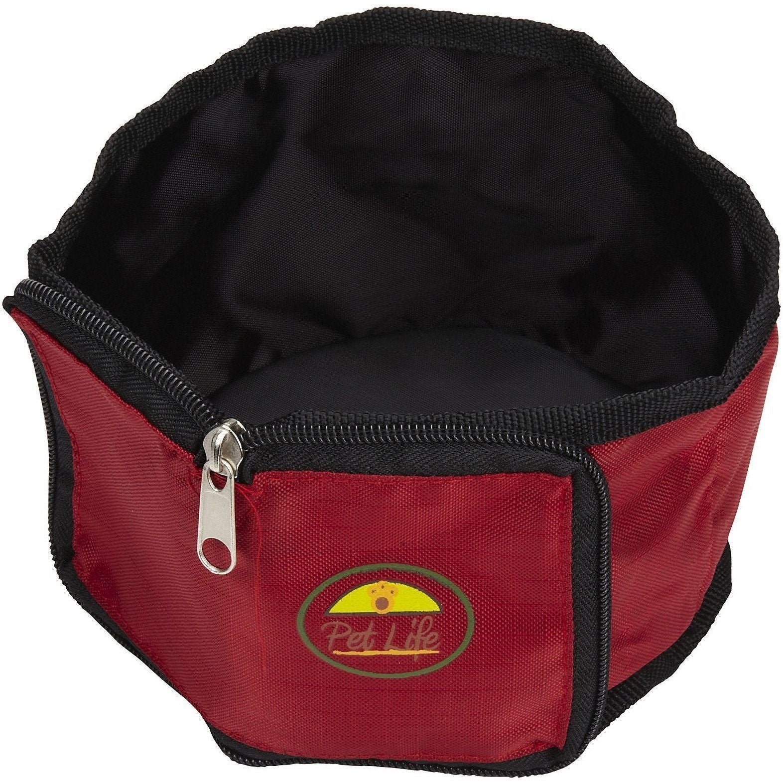 Pet Life ® Wallet Folding Waterproof Zippered Folding Pet Travel Cat and Dog Bowl Red