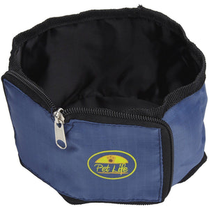 Pet Life ® Wallet Folding Waterproof Zippered Folding Pet Travel Cat and Dog Bowl Blue
