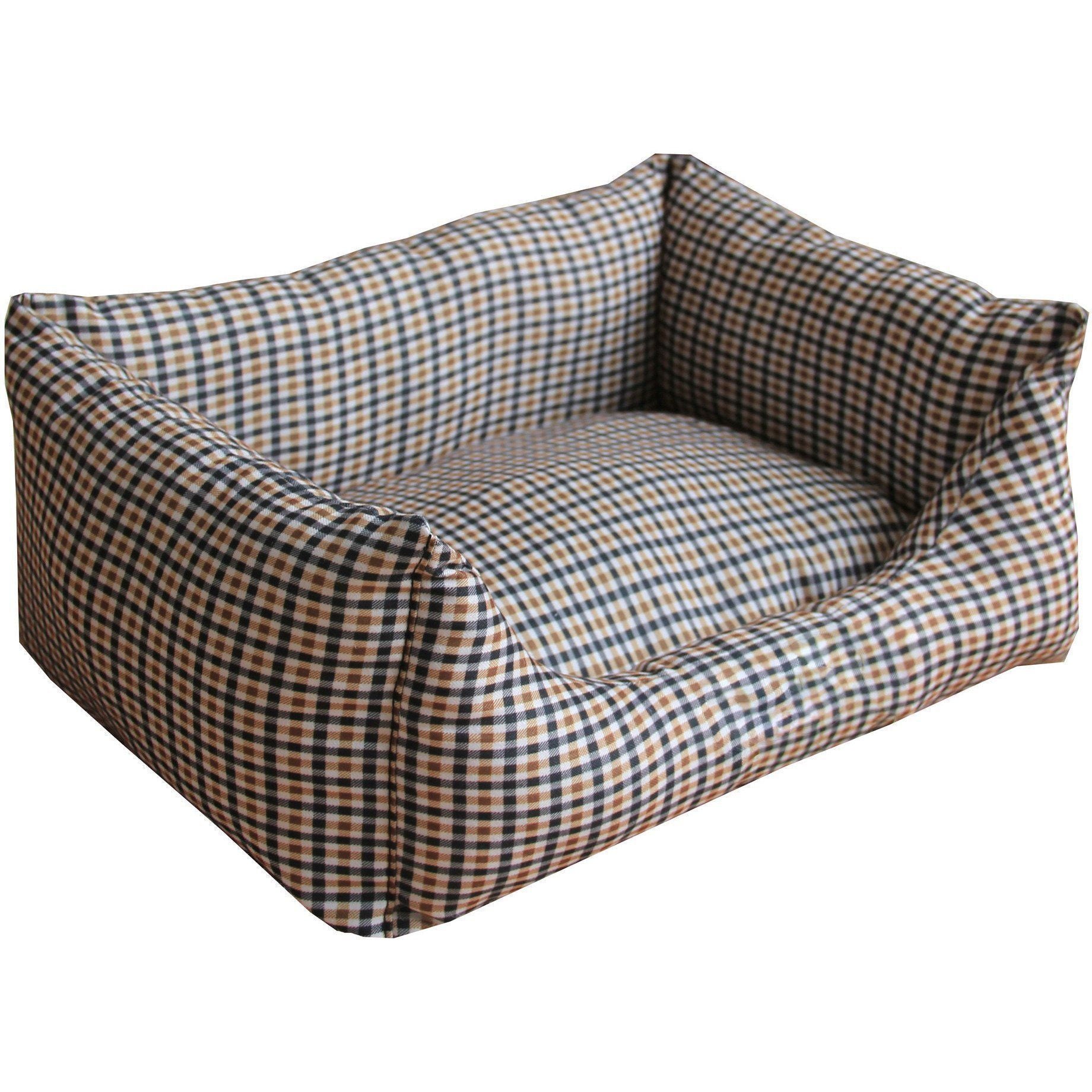 Pet Life ® 'Wick-Away' Wick-Proof Nano-Silver and Anti-Bacterial Water Resistant Rectangular Pet Dog Bed X-Small Light Brown And Blue Plaid