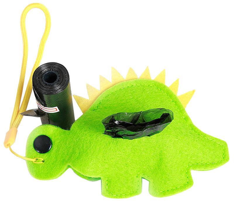 Pet Life ®Fleece Dinosaur Shaped Travel Waste Bag Dispenser with 2 Rolls Default Title