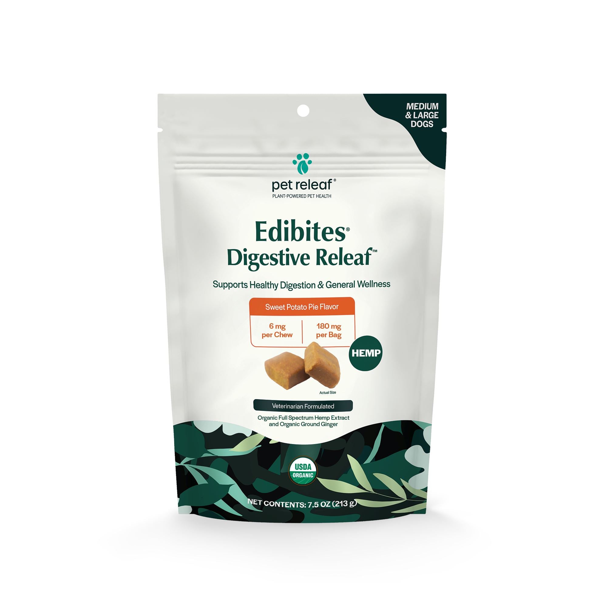 Pet Releaf Edibites Medium & Large Breed Sweet Potato Pie Digestive Health Softchew Dog Treats - 7.5 oz Bag