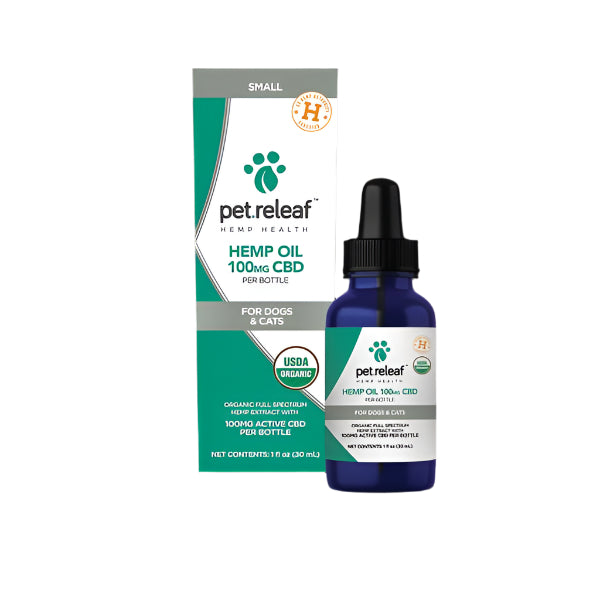 Pet Releaf Organic CBD Hemp Oil 100 mg active CBD Dog and Cat Health Supplements - 2 oz Bottle