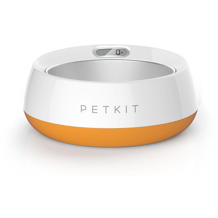 PETKIT ® 'FRESH METAL' Large Anti-Bacterial Machine Washable Smart Food Weight Calculating Digital Scale Pet Cat Dog Bowl Feeder w/ Inlcuded Batteries and Ejectable Stainless Bowl Orange 