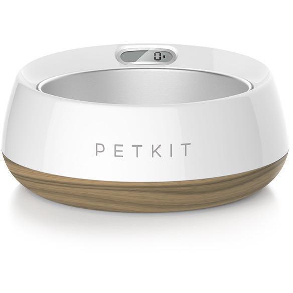 PETKIT ® 'FRESH METAL' Large Anti-Bacterial Machine Washable Smart Food Weight Calculating Digital Scale Pet Cat Dog Bowl Feeder w/ Inlcuded Batteries and Ejectable Stainless Bowl Wood