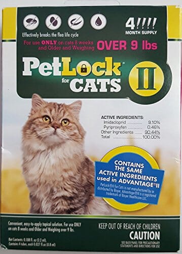 Petlock II Topical Flea and Tick Control for Cats - Over 9 Lbs - 4 Pack