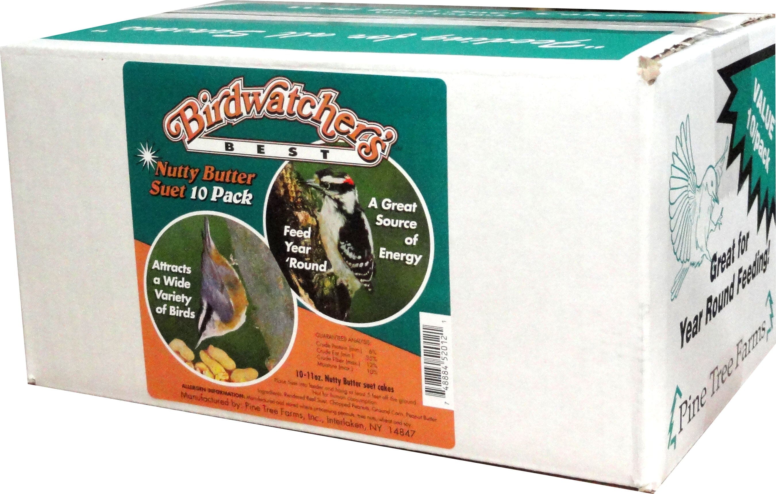 Pine Tree Farms Birdwatcher'S Best Suet Cakes Wild Bird Food - Nutty Butter - 10 Pack