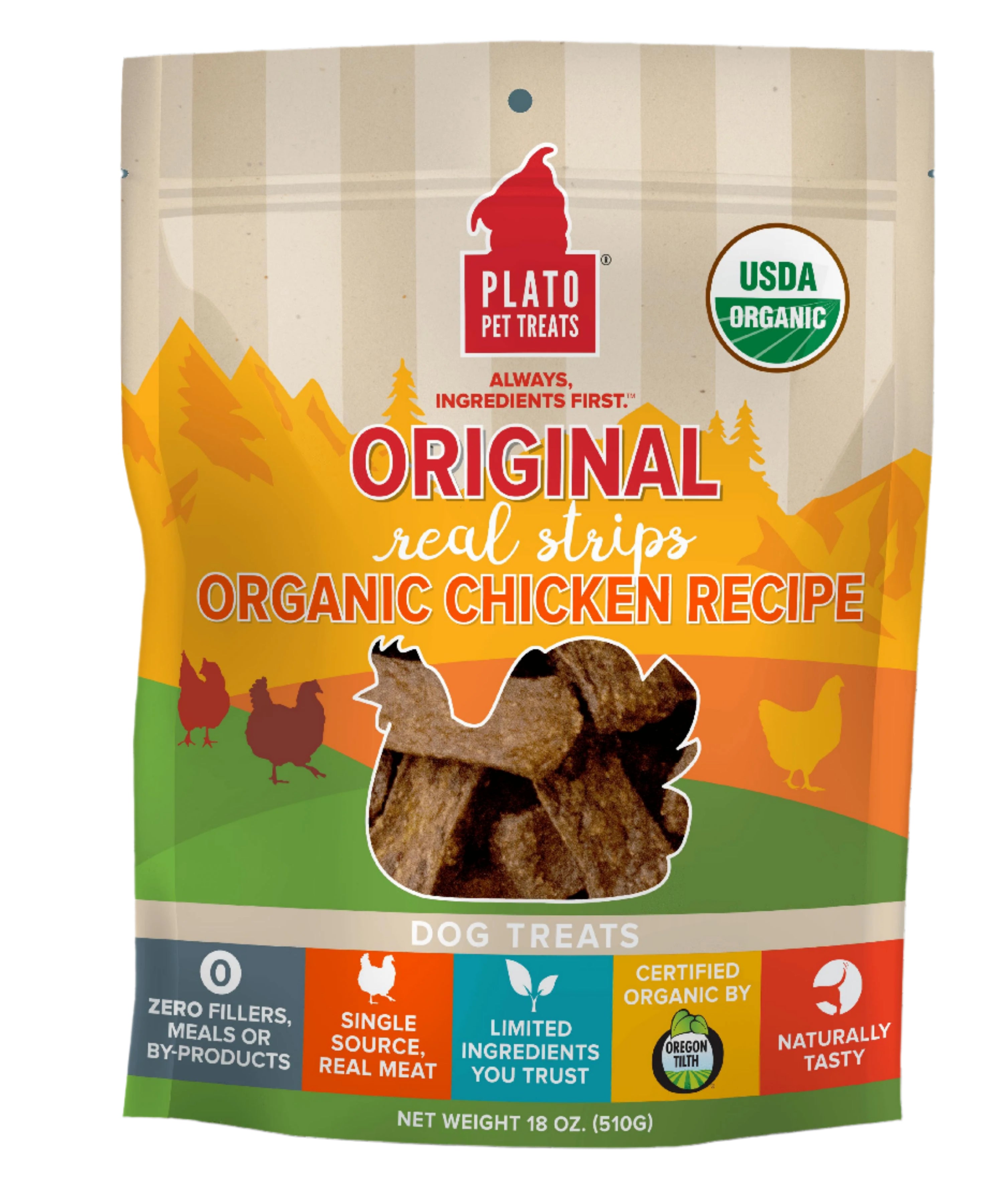 Plato Pet Treats Chicken Recipe Natural Dog Chews - 18 oz Bag