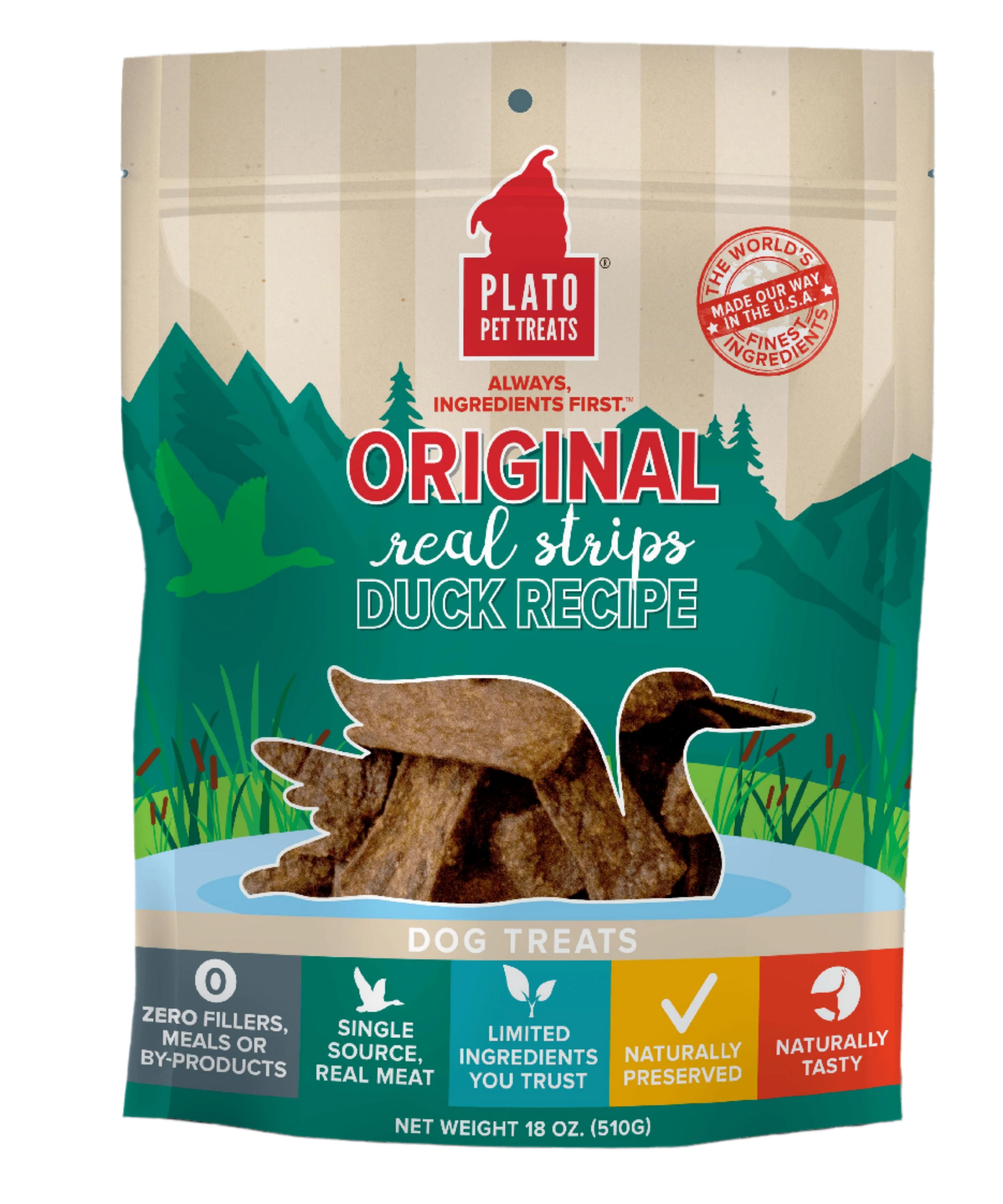 Plato Pet Treats Duck Recipe Natural Dog Chews - 18 oz Bag