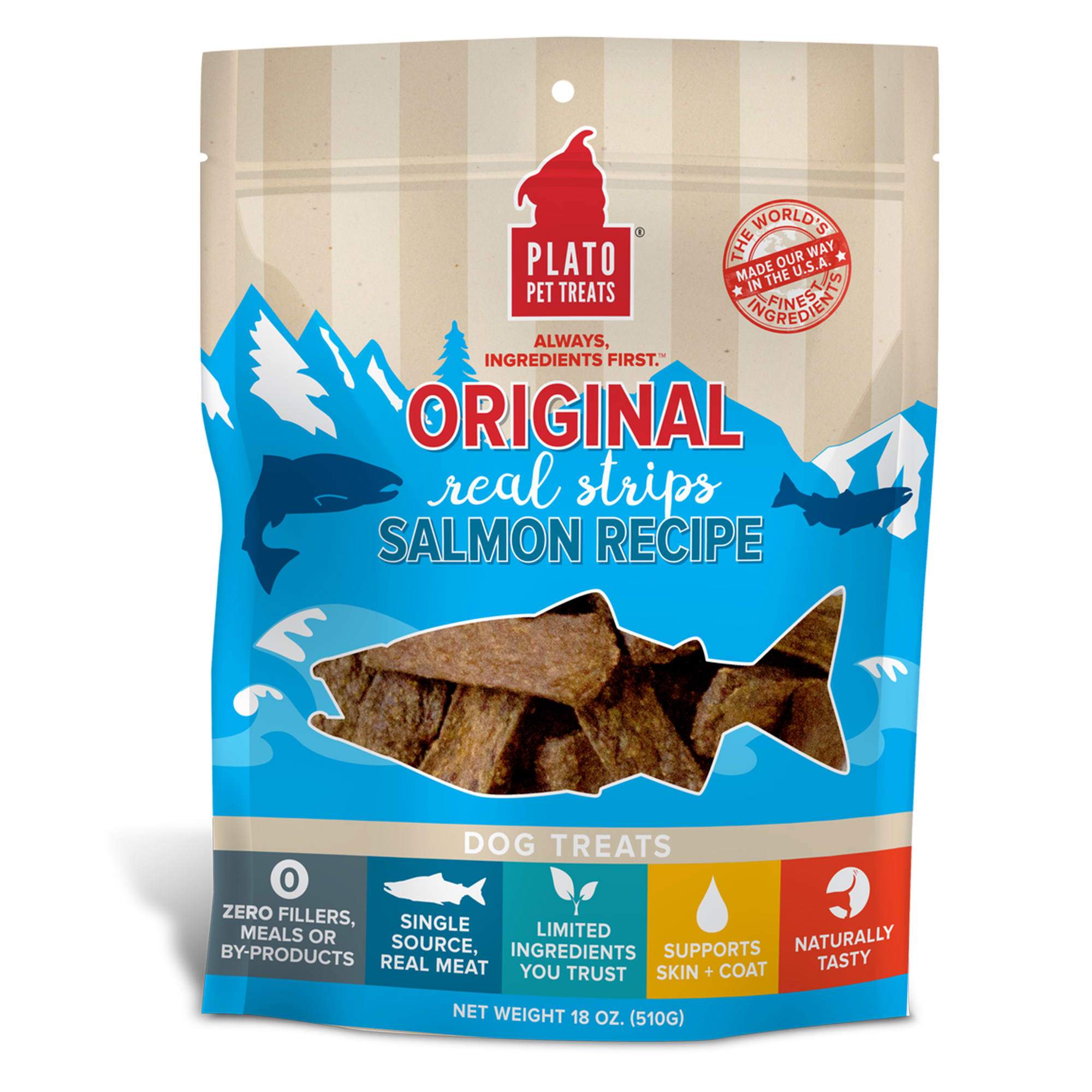 Plato Pet Treats Salmon Recipe Natural Dog Chews - 18 oz Bag