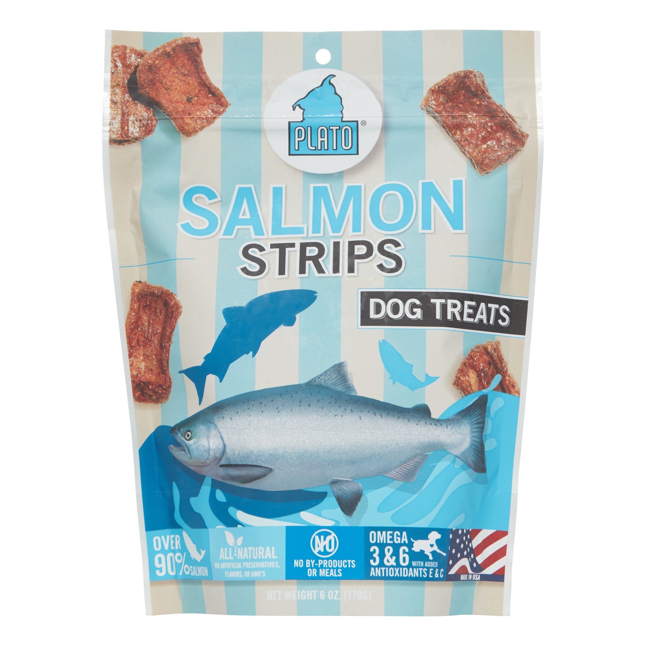 Plato Pet Treats Salmon Strips Natural Dog Chews - 6 oz Bag