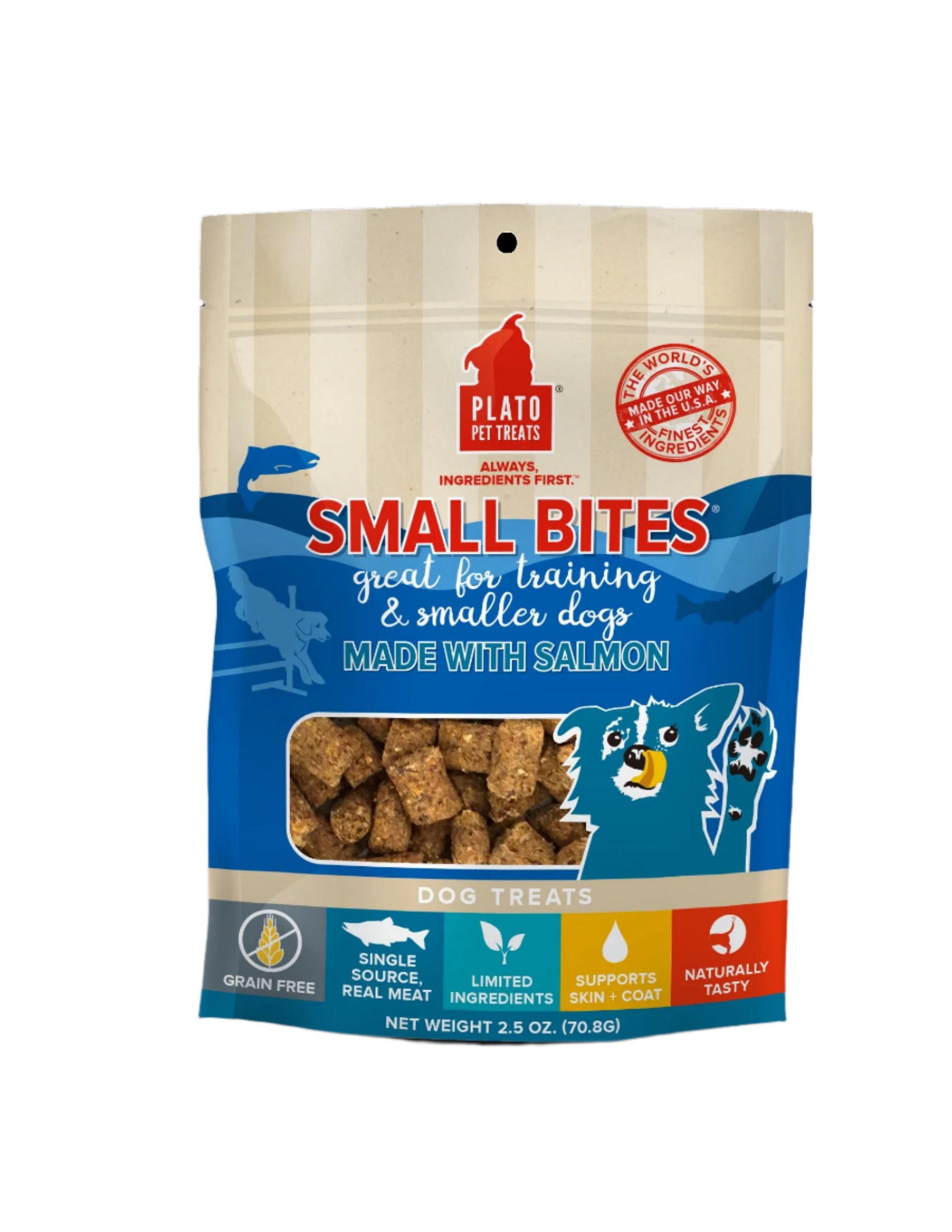 Plato Pet Treats Small Bites Salmon Crunchy Dog Treats - 2.5 oz Bag