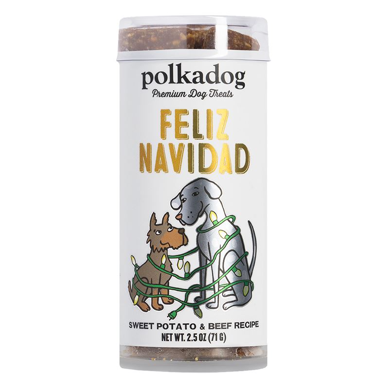 Polka Dog Bakery Holiday Mini Tube Feliz Navidad Sweet Potato and Beef Chewy Dog Treats - 2.5 Oz