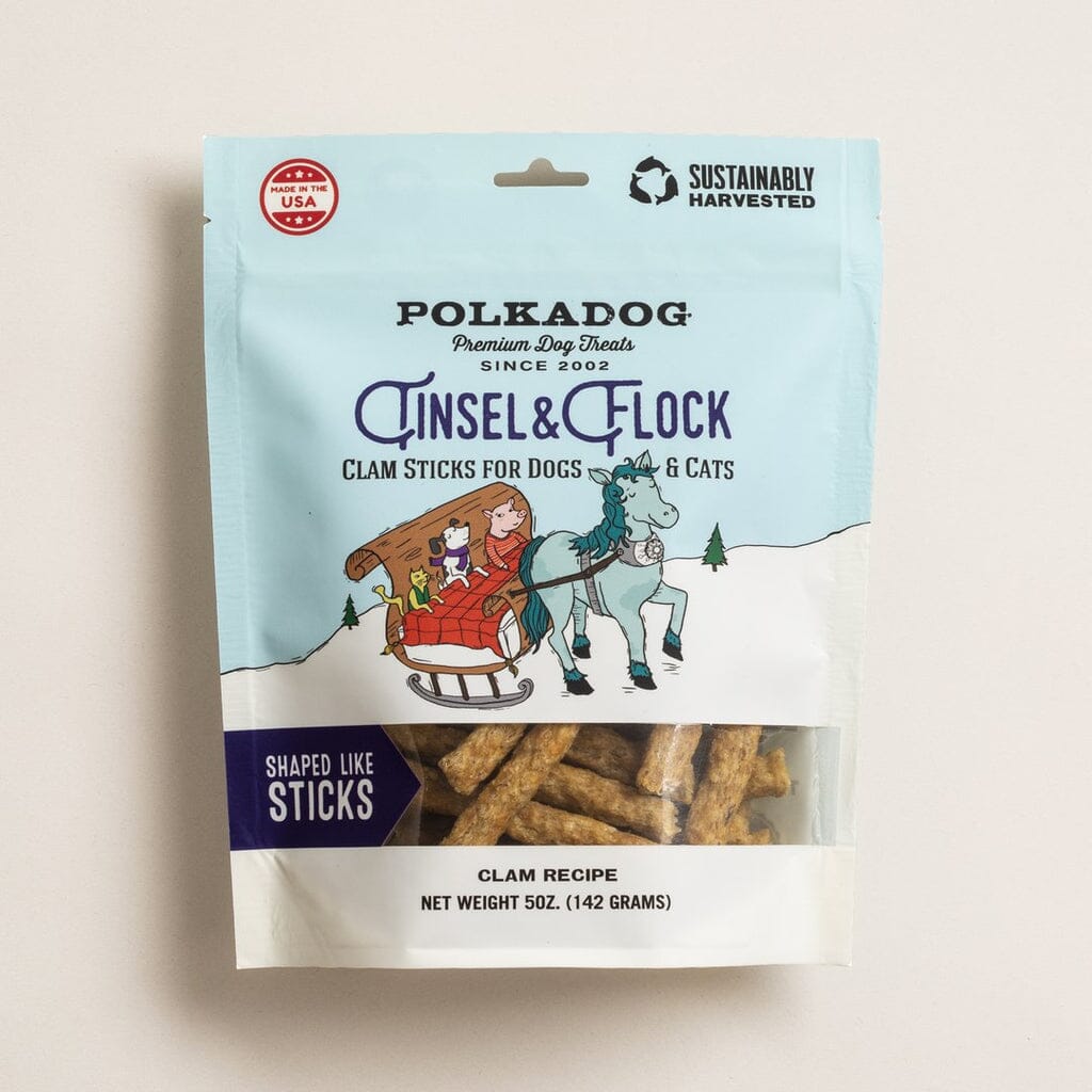 Polka Dog Bakery Tinsel Flock Clam Sticks Dehydrated Dog Treats - 5 Oz Pouch