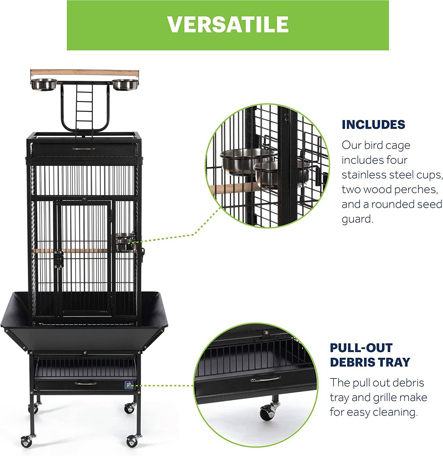 Prevue Hendryx Wrought Iron Select Bird Cage with Playtop - Black - 18" x 18" x 57"