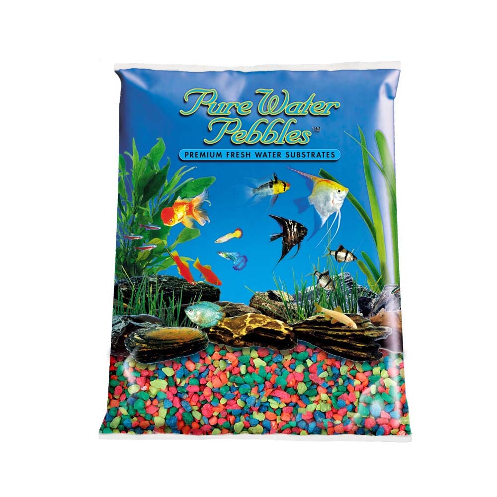 Pure Water Pebbles Premium Fresh Water Coated Aquarium Gravel Neon Rainbow - 2 lbs - 6 Count