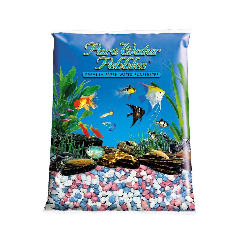 Pure Water Pebbles Premium Fresh Water Frosted Aquarium Gravel Pastel Rainbow - 5 lbs - 6 Count