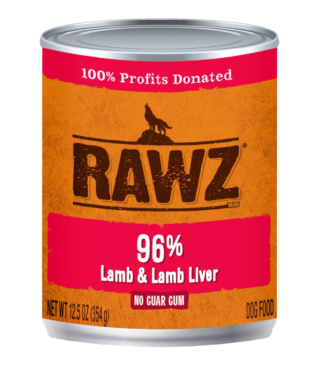 Rawz 96% Lamb & Lamb Liver Pate Canned Dog Food - 12.5 oz - Case of 12  