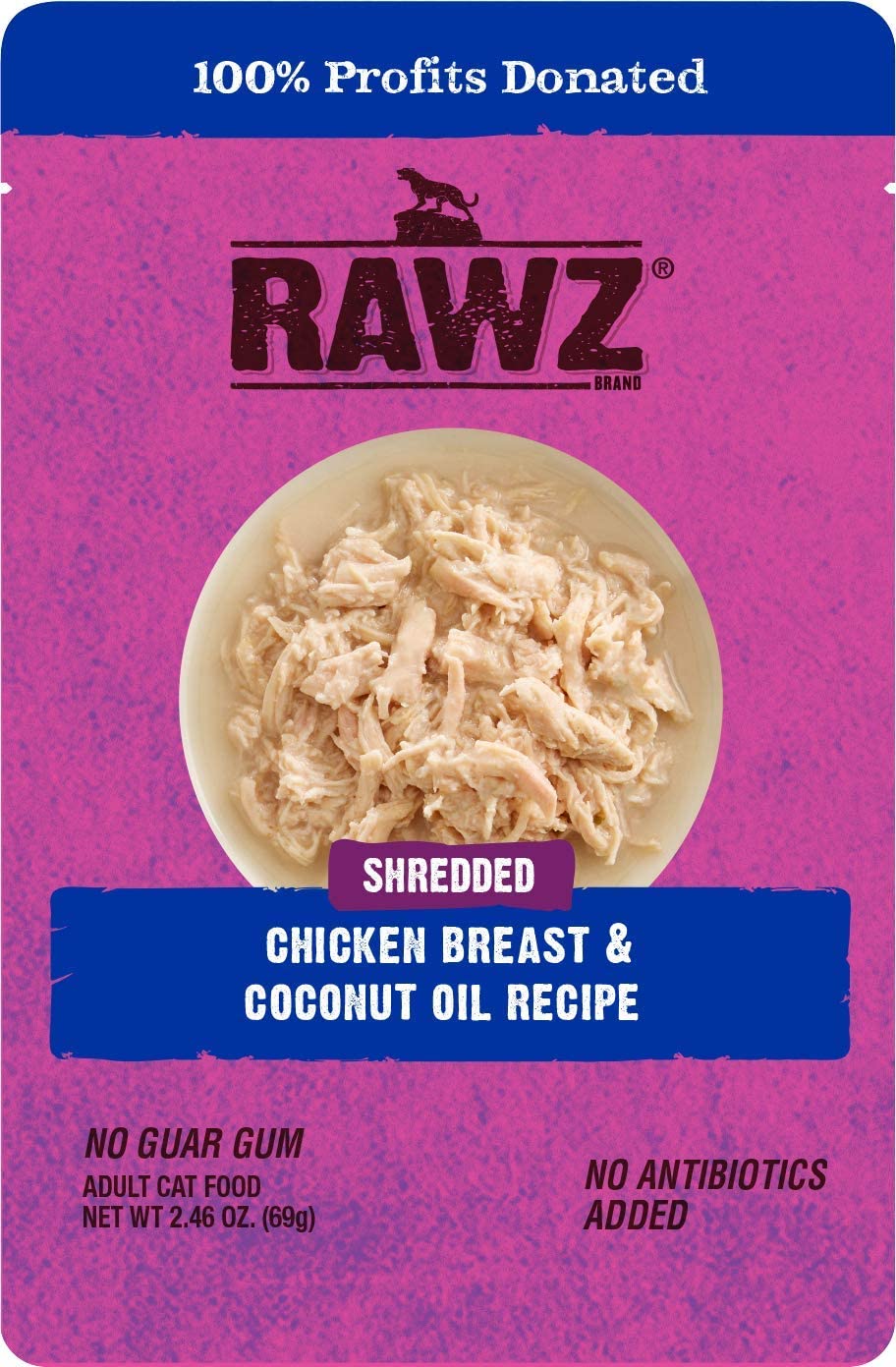 Rawz Shredded Chicken Breast & Coconut Oil Cat Food - 2.46 oz Pouches - Case of 8