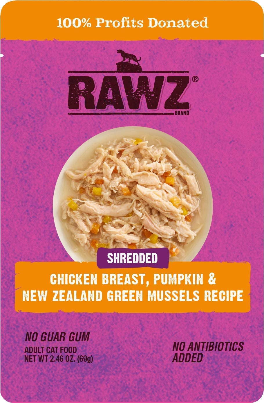 Rawz Shredded Chicken Breast, Pumpkin & NZGM Cat Food - 2.46 oz Pouches - Case of 8