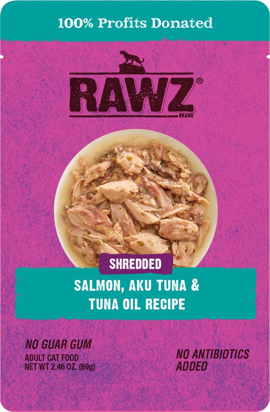Rawz Shredded Salmon, Aku Tuna & Tuna Oil Cat Food - 2.46 oz Pouches - Case of 8