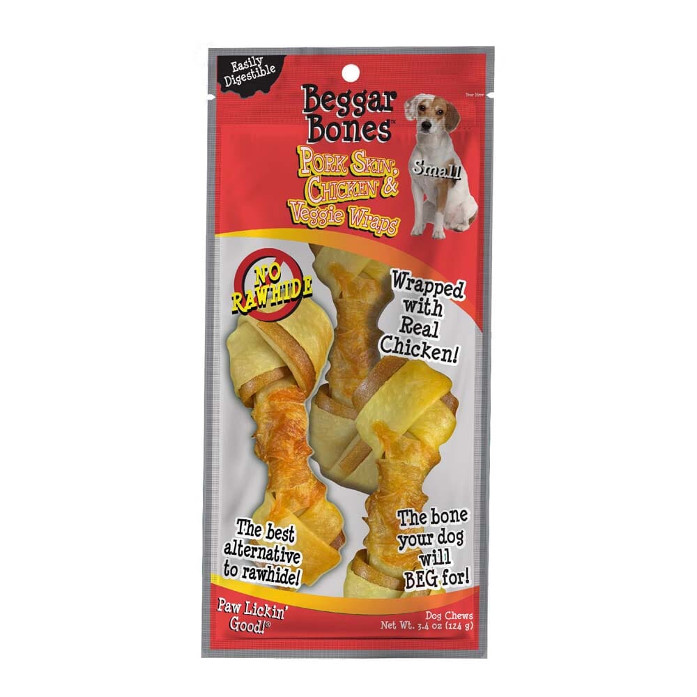 Savory Prime Beggar Bones Pork Skin, Chicken & Veggie Wraps Dog Treats - Small - 3 Pack
