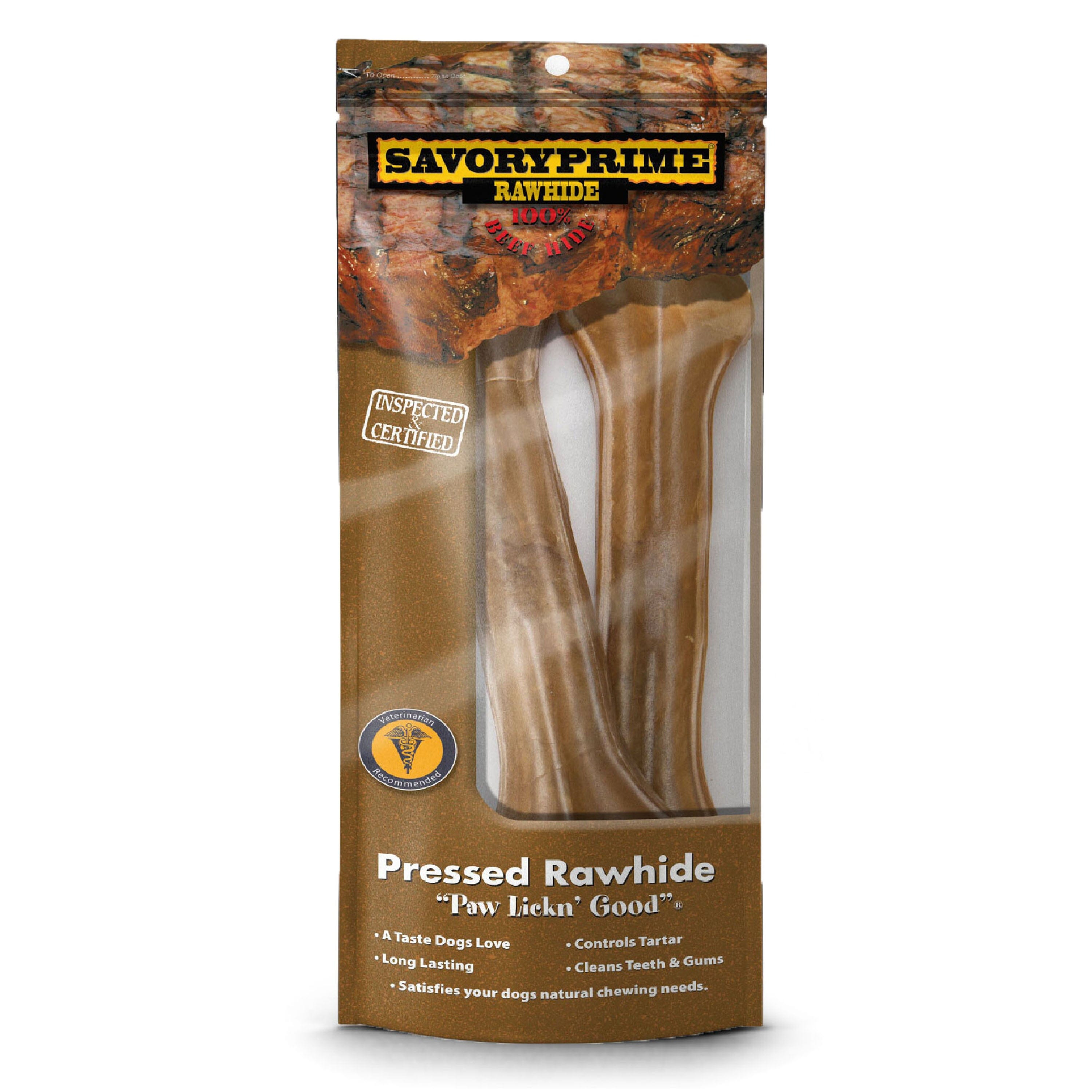 Savory Prime Pressed Rawhide Bones Bagged Natural - 8.5 in - 2 Pack