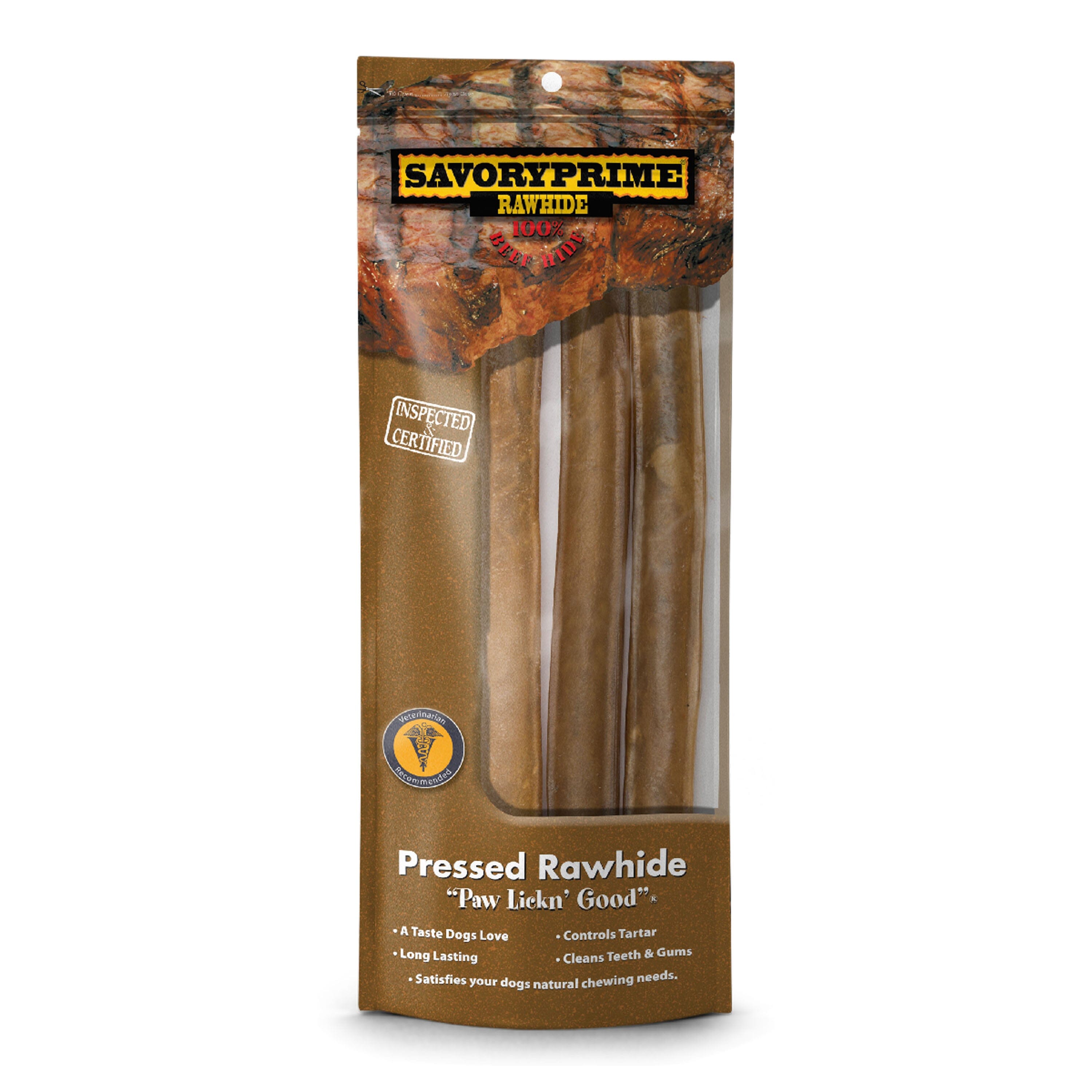 Savory Prime Pressed Rawhide Roll Natural - 10 in - 3 Pack