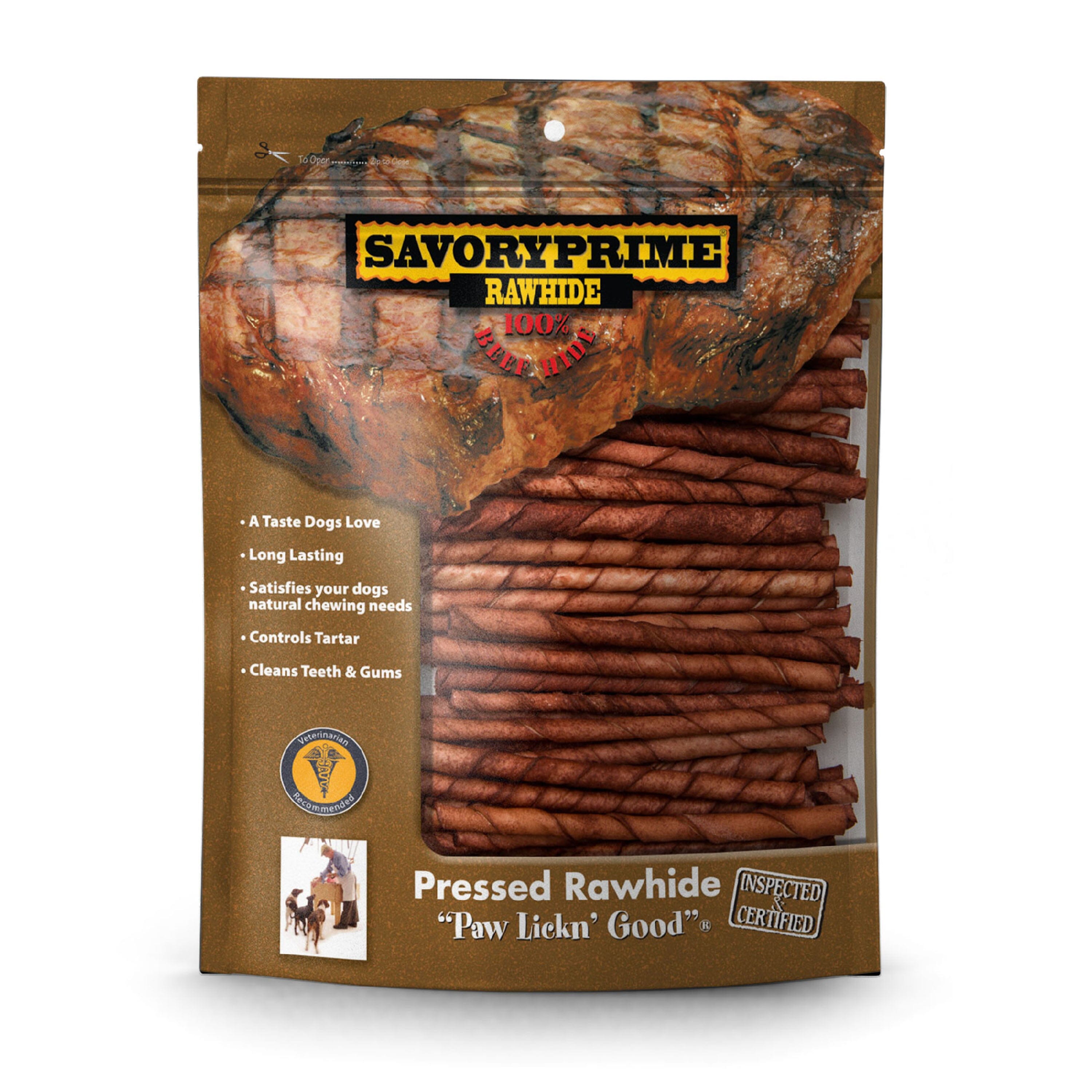 Savory Prime Pressed Rawhide Twist Sticks Beef - 5 in - 100 Pack