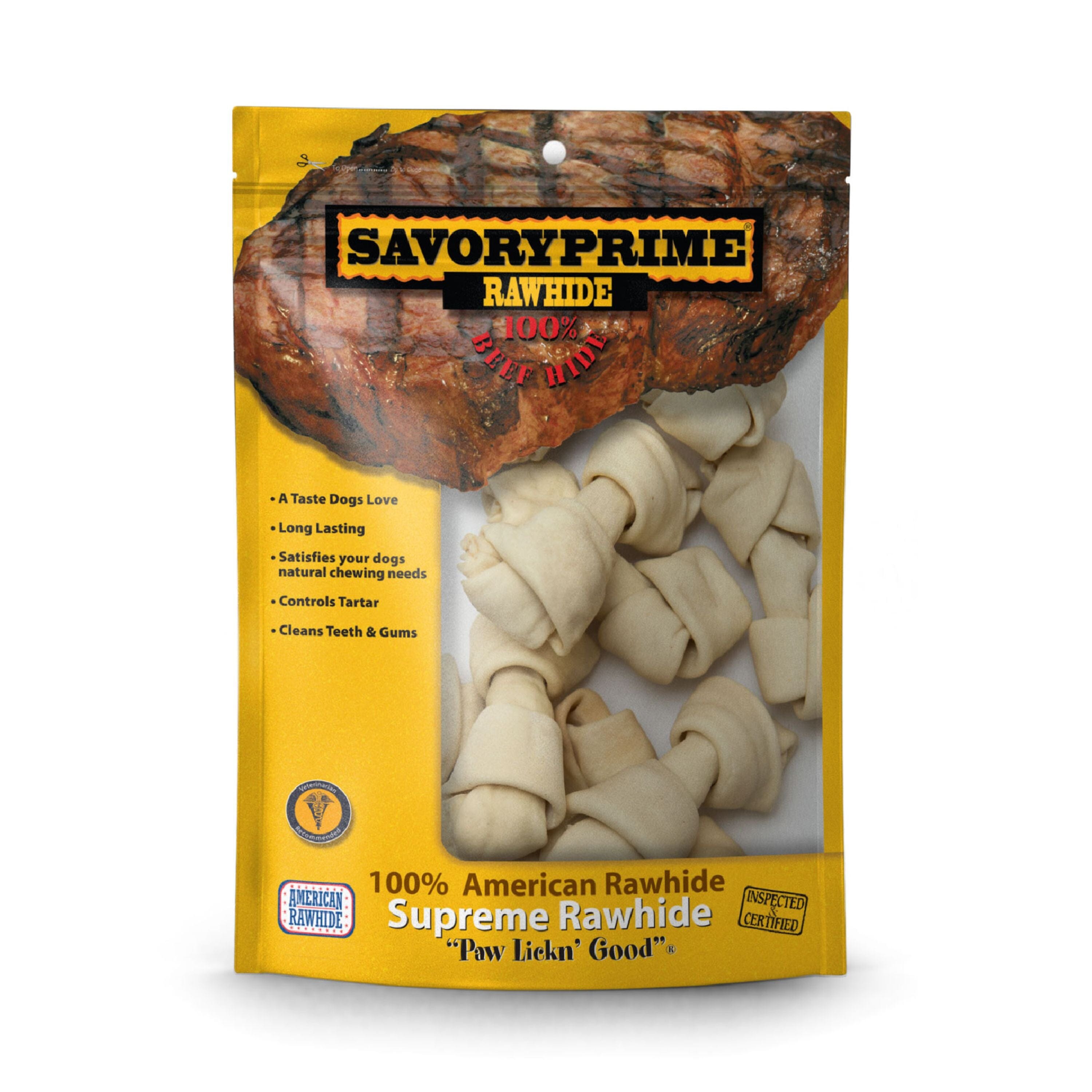 Savory Prime Supreme Knotted Rawhide Bones Bagged Natural - 4-5 in - 20 pk