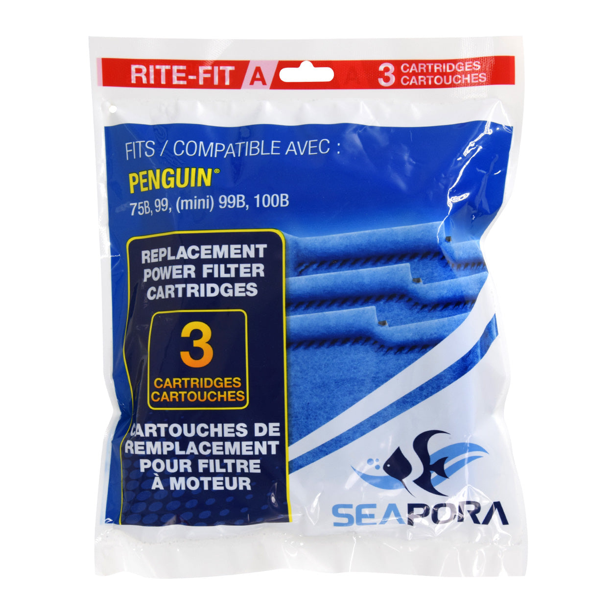 Seapora Rite-Fit A Cartridges for Penguin® Power Filters - 75B/99 (Mini)/99B/100B - 3 pk