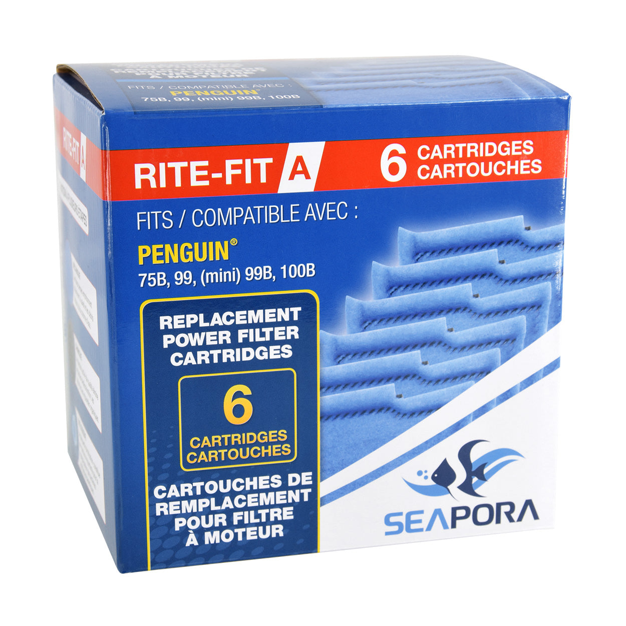Seapora Rite-Fit A Cartridges for Penguin® Power Filters - 75B/99 (Mini)/99B/100B - 6 pk