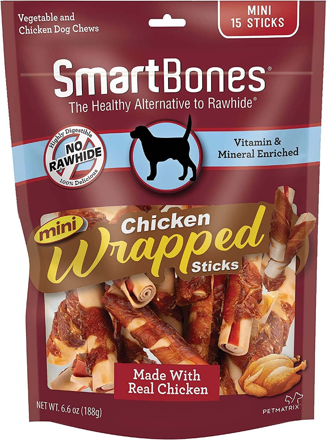 Smartbones Chicken Wrapped Sticks Dog Dental and Hard Chews - Chicken - Mini - 15 Pack